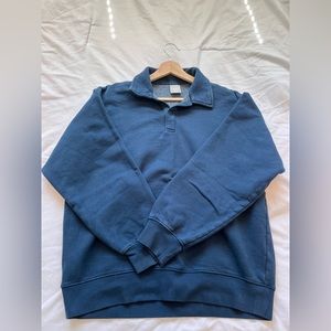 Tna Boyfriend Fleece Navy Blue Collar Polo Sweatshirt